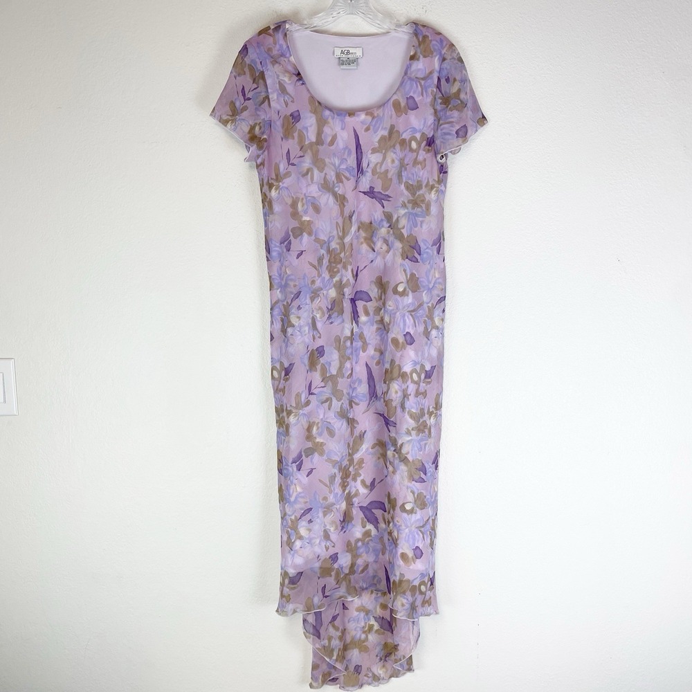 Vtg AGB Dress Womens 14 Fairy 90s Whimsical Crinkle Chiffon High‎ Low Maxi New